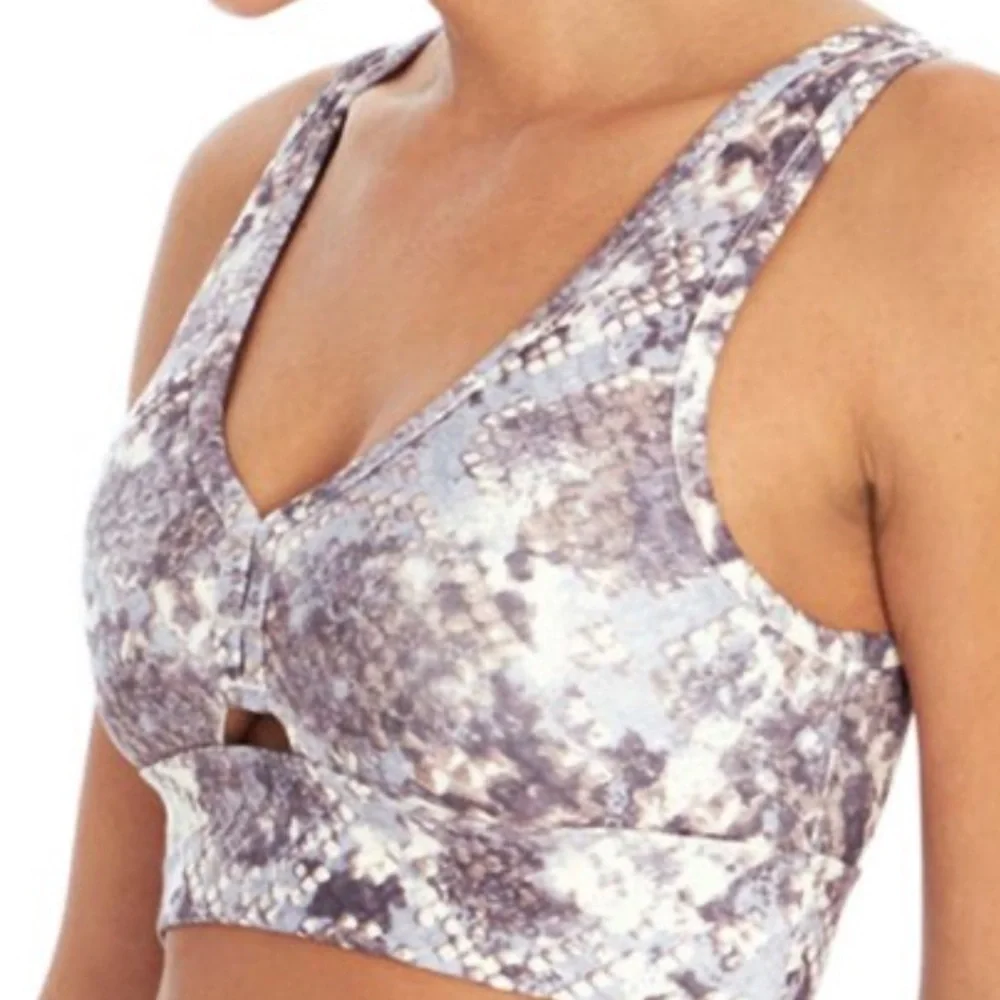Jessica Simpson Heather Purple Snake-Print Keyhole Mikie Sports Bra Size Medium